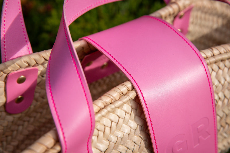 Baby Pink Leather Straw Summer Bag