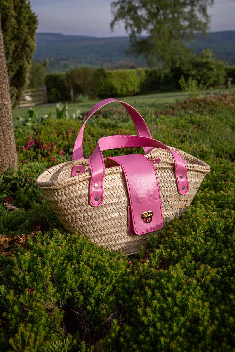 Baby Pink Leather Straw Summer Bag