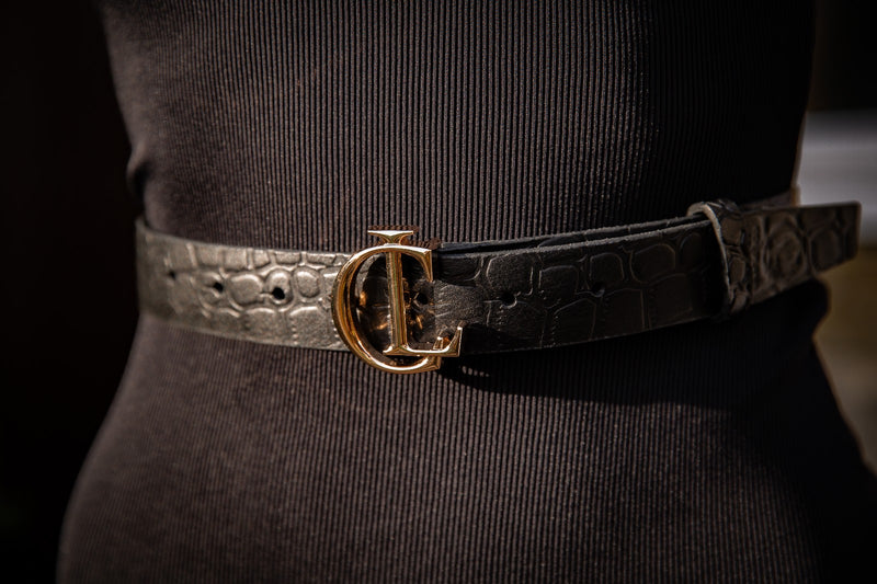 CL Signature Black Croc Print Belt