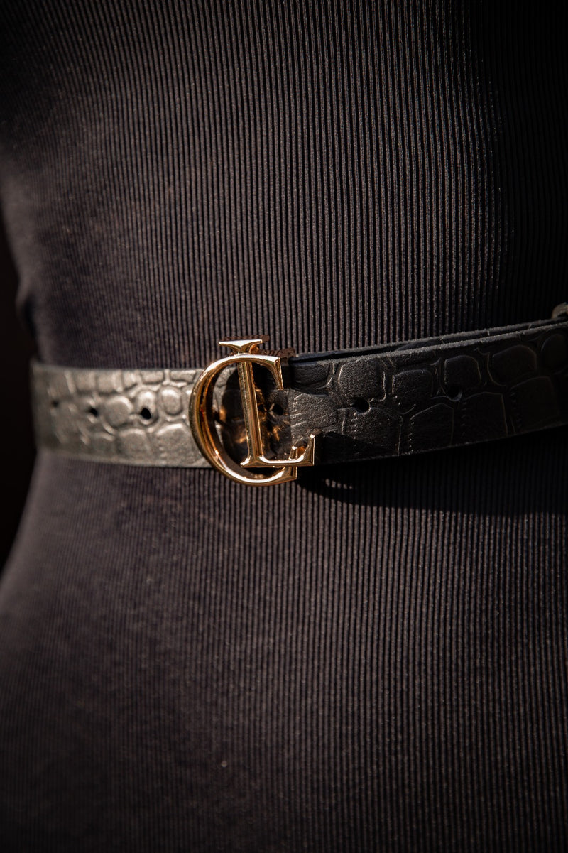 CL Signature Black Croc Print Belt