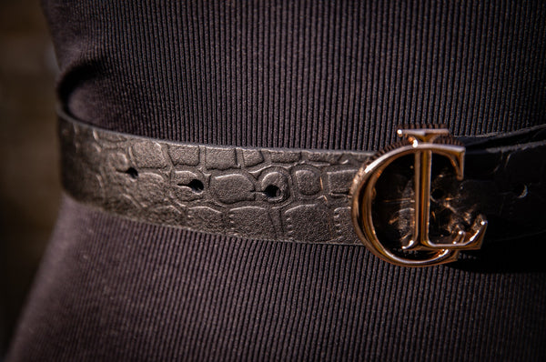 CL Signature Black Croc Print Belt