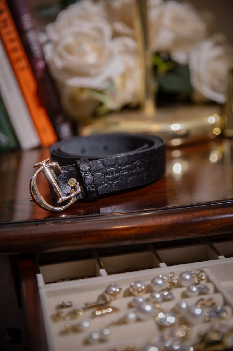 CL Signature Black Croc Print Belt