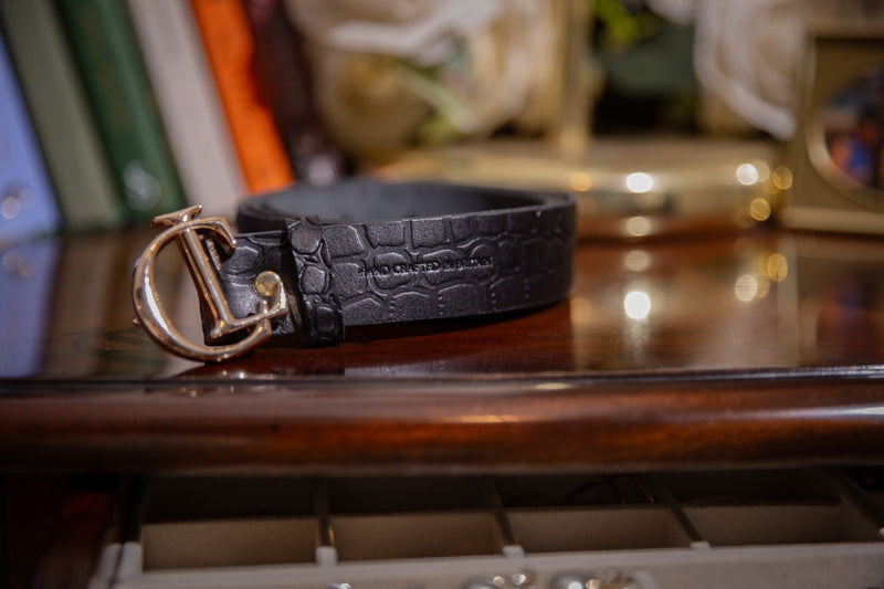 CL Signature Black Croc Print Belt